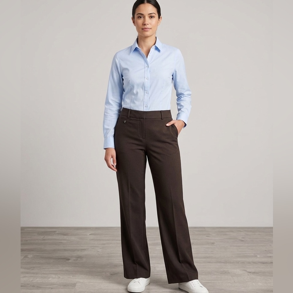 Ann Taylor Career Trousers | Dark Brown Flat Front Wide Leg | Size 14